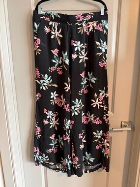 torrid Black Floral Wide-Leg Pants with Pink and Light Blue Flowers